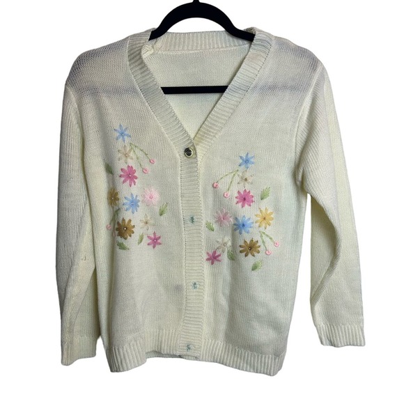 Handmade Sweaters - Unbranded Cottage Cream embroidery Cardigan Vintage Handmande
